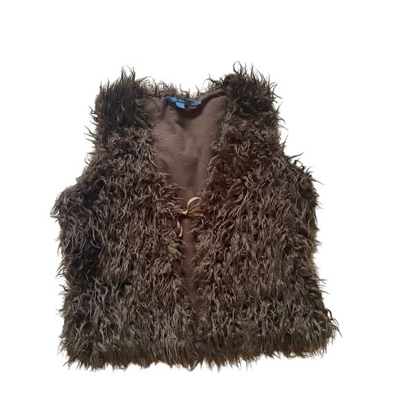 Boden Womens/Teens Faux Fur Vest with one Suede tie in front Size Medium Brown - Picture 1 of 9